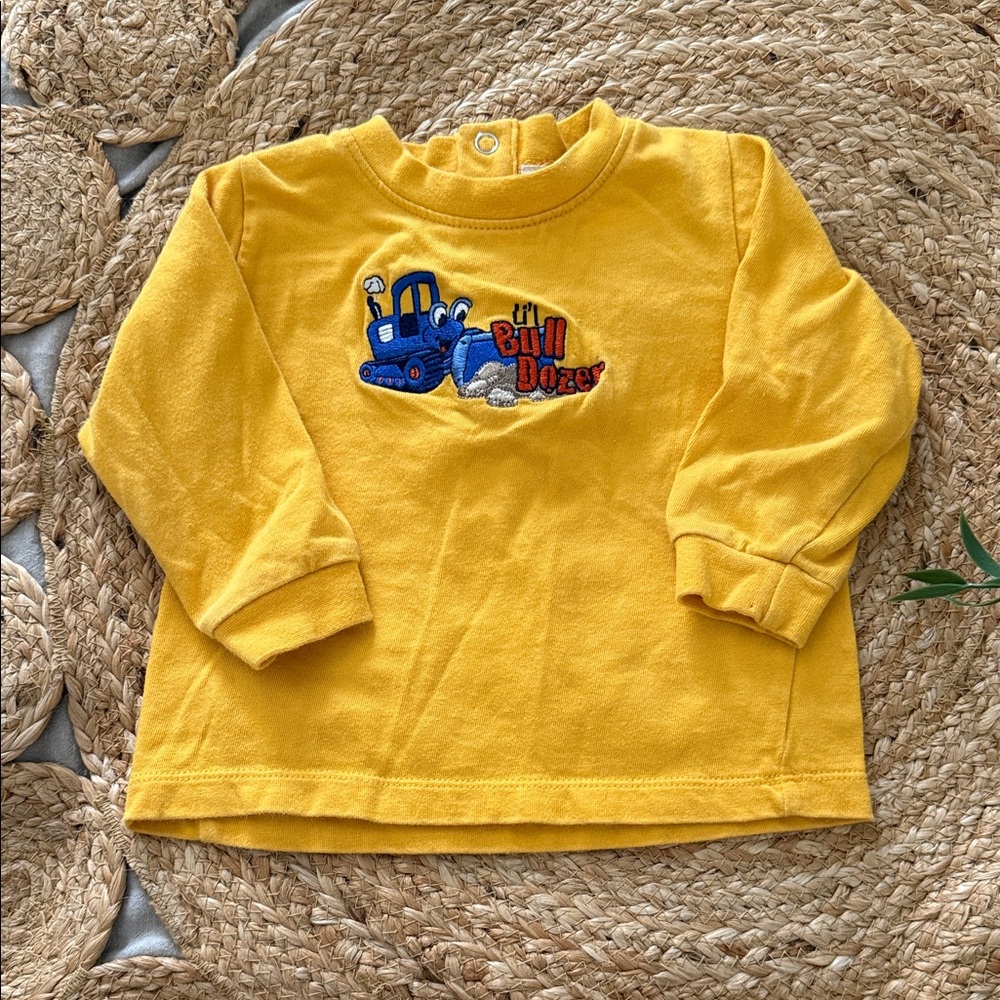Vintage Heathtex 100% cotton Lil Bulldozer Yellow L/S Toddler Sweatshirt. 18 mo